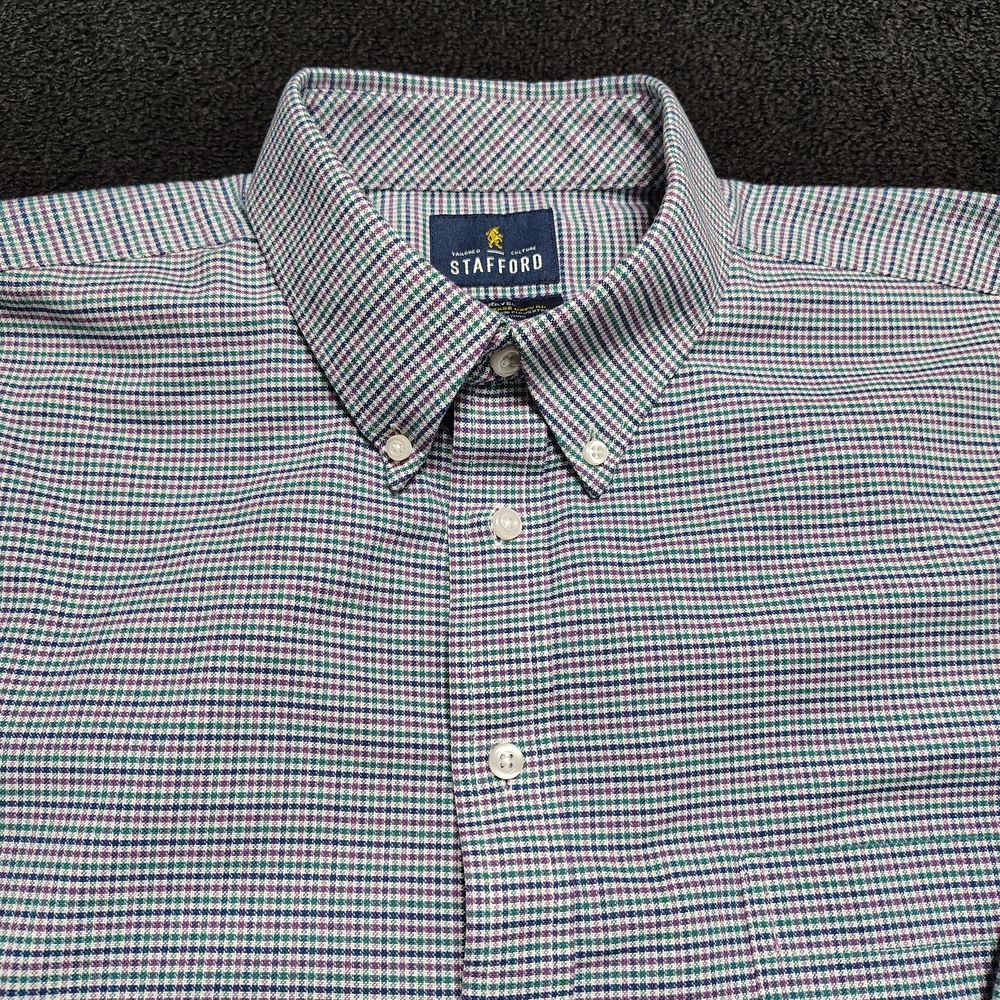 Stafford Plaid Travel Wrinkle Free Oxford Mens 17 34/35  Button Down Shirt